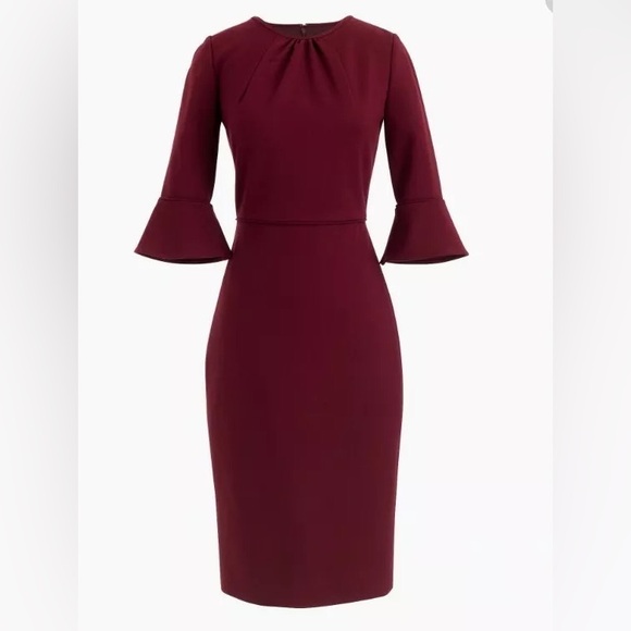 NWT JCREW Bell-sleeve Sheath Stretch Ponte Dress Dark Cranberry Size 12 - Picture 2 of 11
